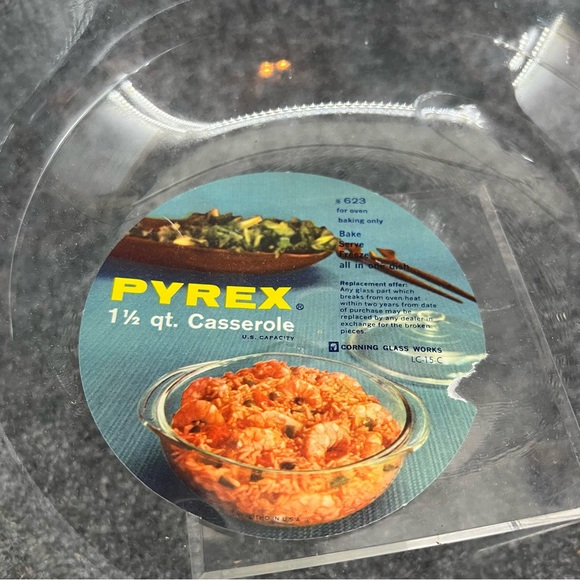 New PYREX Round Bowl 1 1/2 QT #623 Clear Casserole / Baking Dish USA with Lid - Picture 3 of 15